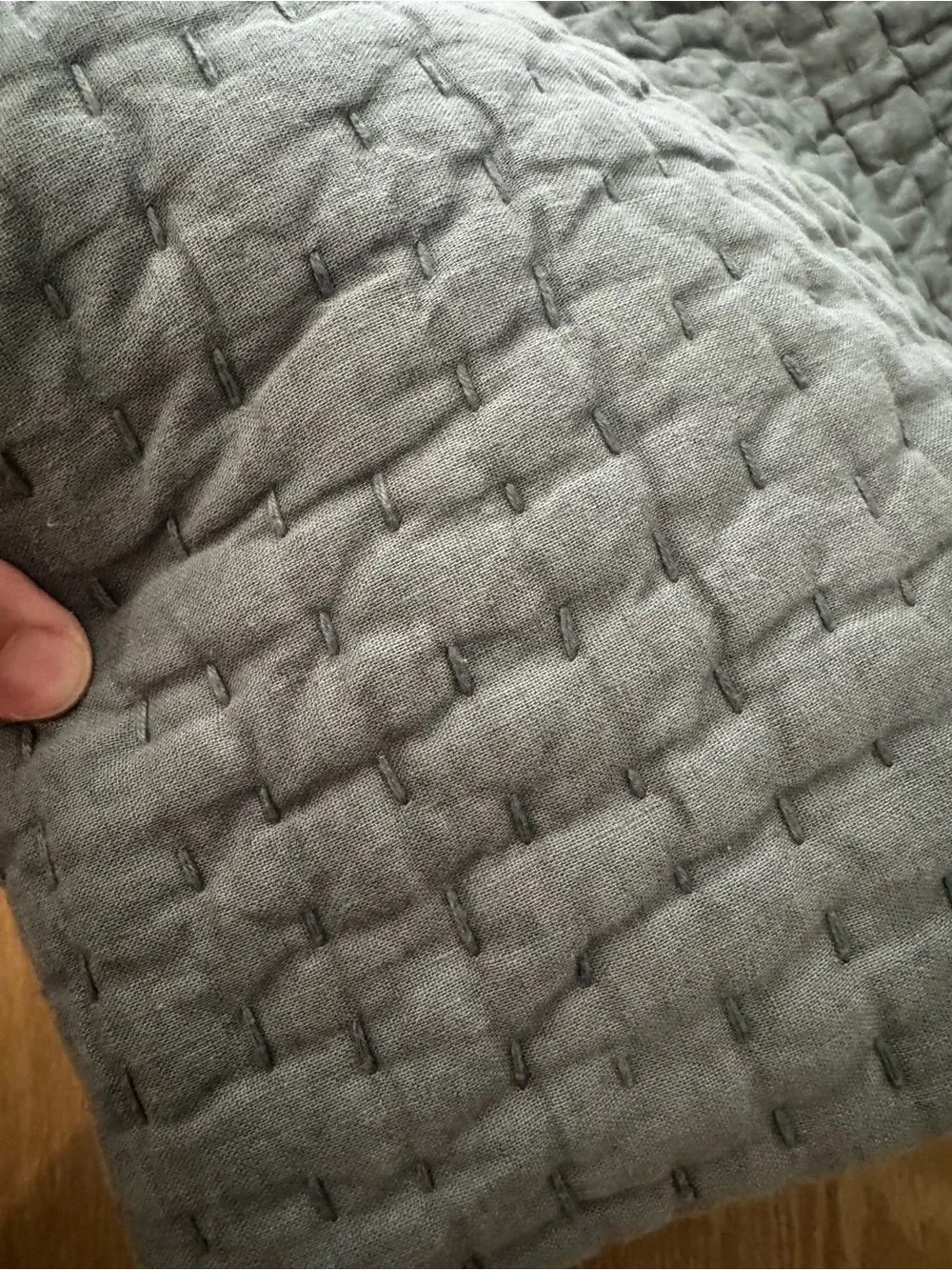 Pottery Barn Pick Stitch Cotton Linen Quilt + 2 Euro Shams Sonoma Blue Queen